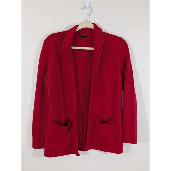 Talbots Red Open Knit Sweater Blazer Size Petite Small Pockets Holidays Career - Picture 2 of 7